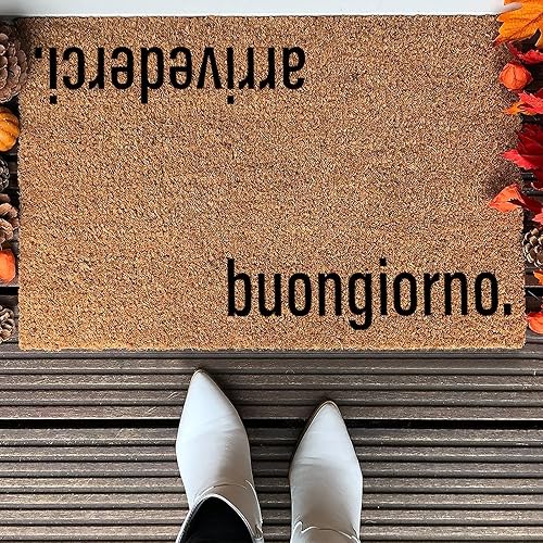 Miniatura 5 de Arrivederci Buongiorno - Felpudo italiano de bienvenida de fibra de coco, rústico para interiores y exteriores, tapete de entrada para el hogar,