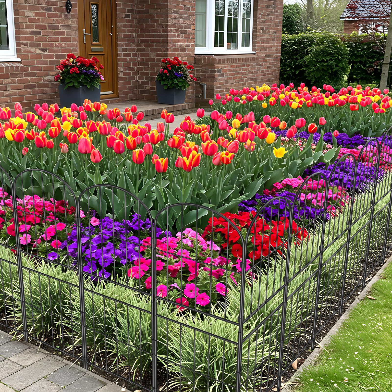 LIANTRAL 10 Stück Dekorativer Gartenzaun, Tier Barriere Zaun, Steckzaun Metall, Rostfeste Gartenzaun, Kein Graben Zaun Patio Grenze Tierzaun für Hunde Kaninchen im Freien Patio, 91 cm (H) x 3,05 m (L)