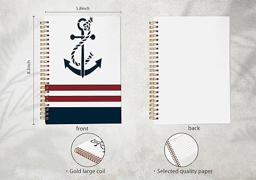 Miniatura 5 de Cuaderno de espiral con brújula de mapa vintage de 8.3 x 5.5 pulgadas, tapa dura, con rayas universitarias, diario para tomar notas, regalos para