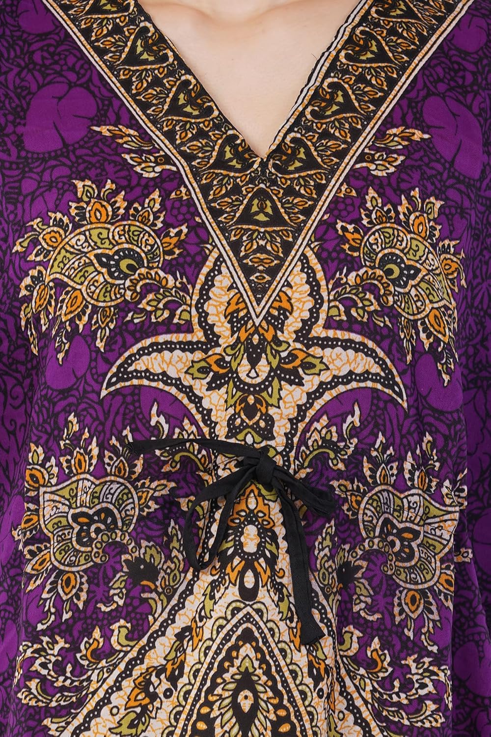 Divine threads -- Women's Kaftan Floral Print/Beach Cover Up/Plus Size V-Neck Loose Kimono Maxi Dress - Image 4