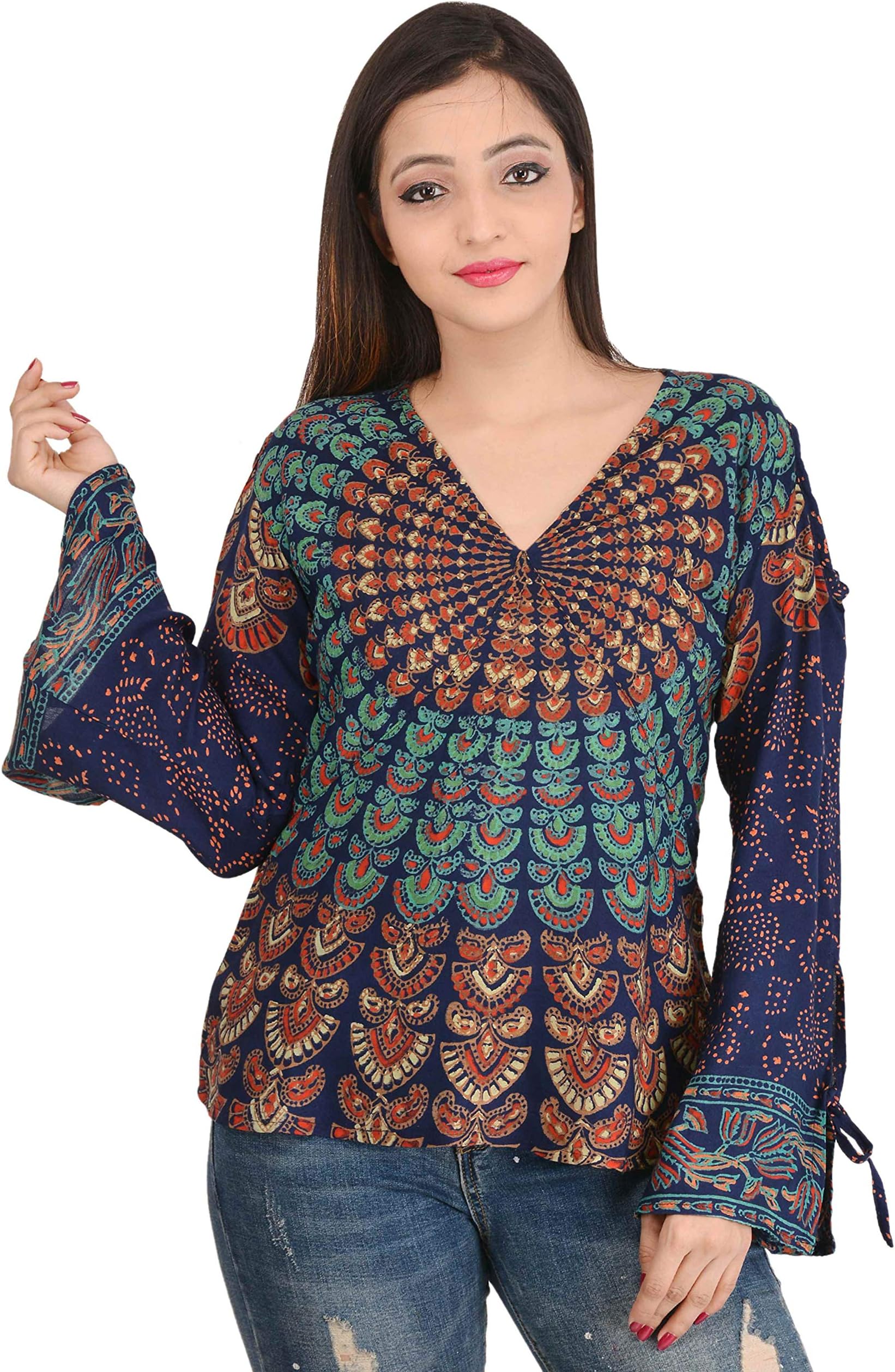Indi BargainRayon Jaipur Sanganeri Rajasthani Mandala Hand Block Printed Top - Medium Size Only.