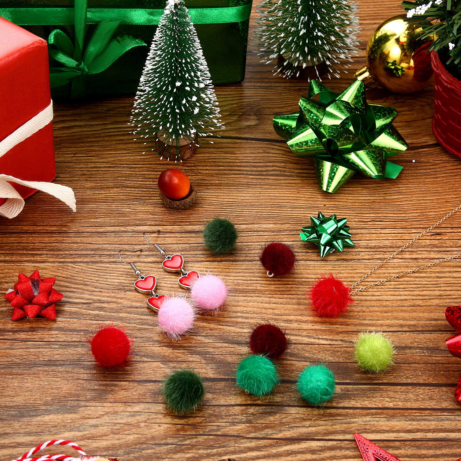168 piezas de pendientes de pompones de tela con pompones metálicos, para manualidades, bolas esponjosas para borlas, pendientes, colgantes, joyas, 24 colores 7
