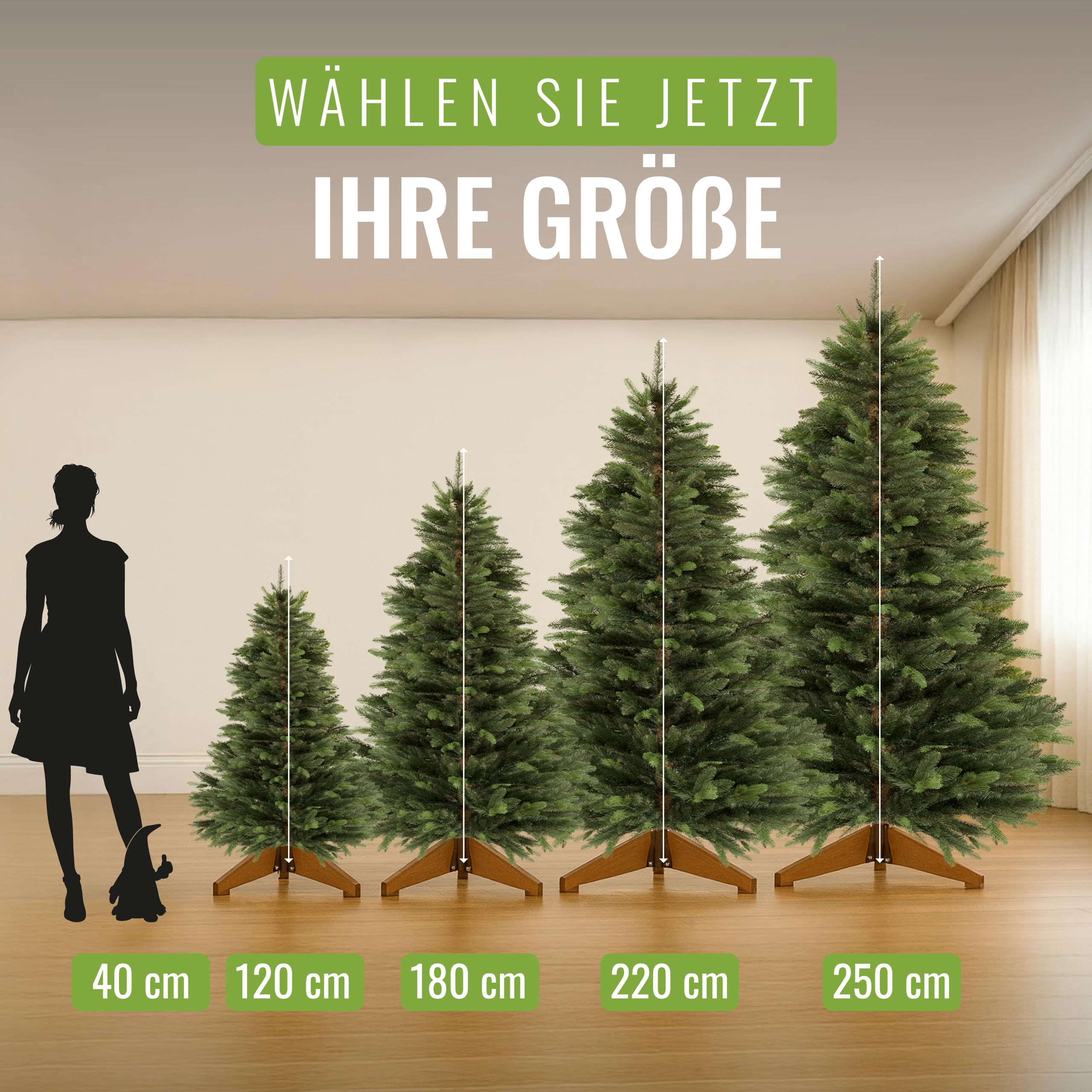 PFLANZWERK® Premium KÜNSTLICHER Weihnachtsbaum NORDMANNTANNE mit Christbaum Holzständer 180cm - TESTSIEGER - NACHHALTIG - GARANTIE - Tannenbaum mit naturgetreuen Nadeln und Zweigen ohne Beleuchtung