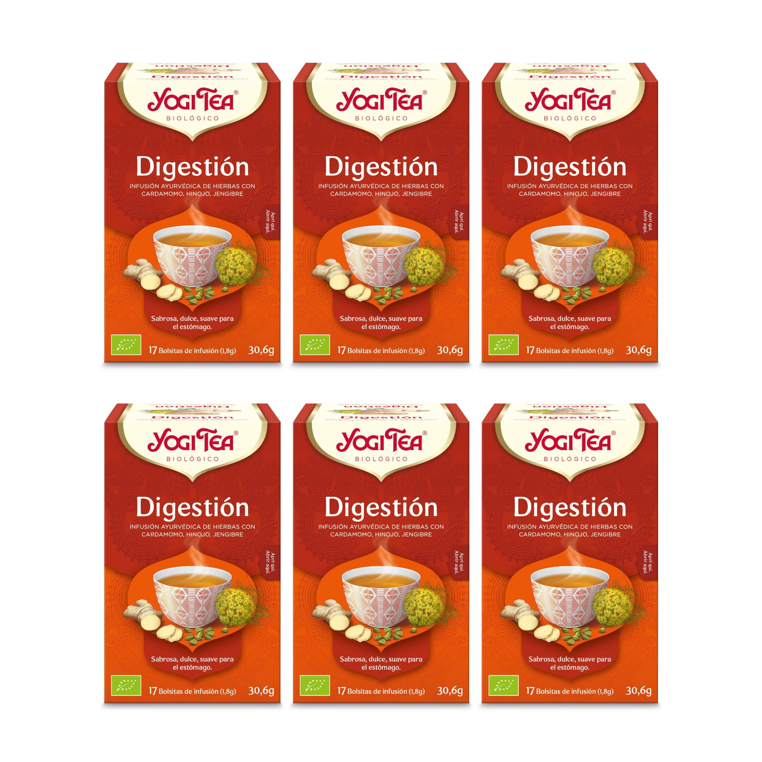 Yogi Tea Digestión - Paquete de 6 x 17 Sobres - Total: 102 Sobres