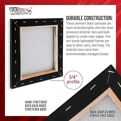 Miniatura 3 de U.S. Art Supply Mini lienzos negros de 12 x 12 pulgadas para pintar, paquete de 4 lienzos pequeños estirados a granel para artista, imprimado