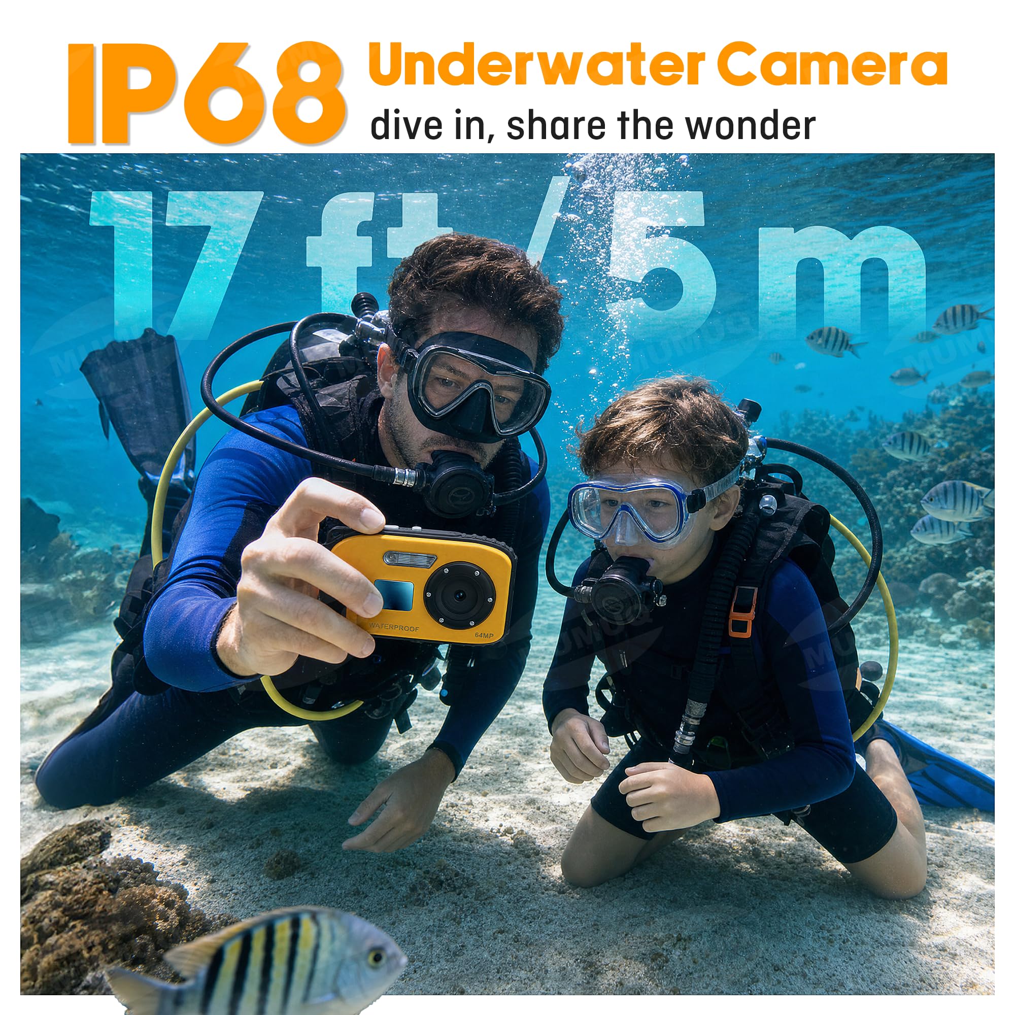 Cámara subacuática flotante para niños, cámara digital impermeable con tarjeta de 32 GB, cámara de esnórquel portátil 4K de 48 MP para piscina, playa, cámara de acción flotante ligera y recargable