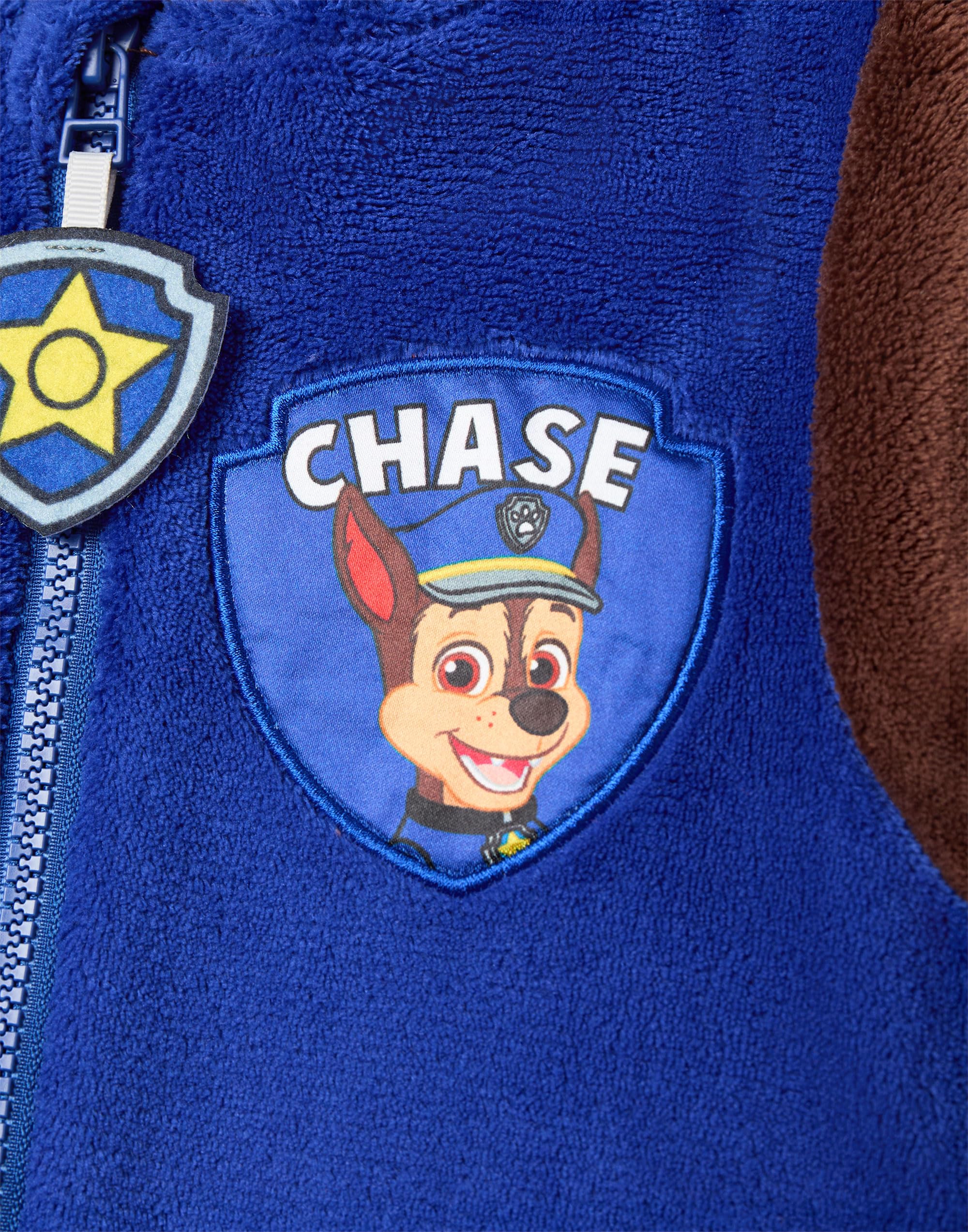 Paw Patrol Chase Grenouillère pour Garçons & Filles | Pyjama Tout-en-Un pour Enfants en Bleu & Marron | Combinaison de Nuit Unisexe avec Capuche Brodée et Oreilles 3D