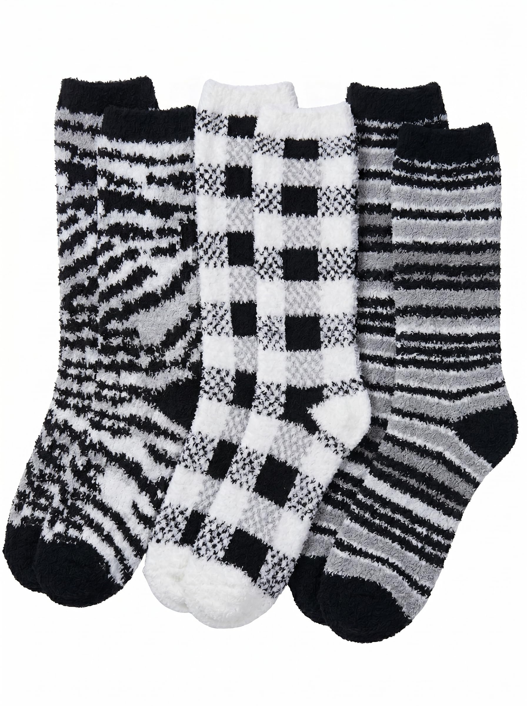 Tipi Toe Womens Fuzzy Crew Socks with Anti Slip Grips Warm Cozy Fluffy Winter Slipper Socks Non Skid Home Socks for Women