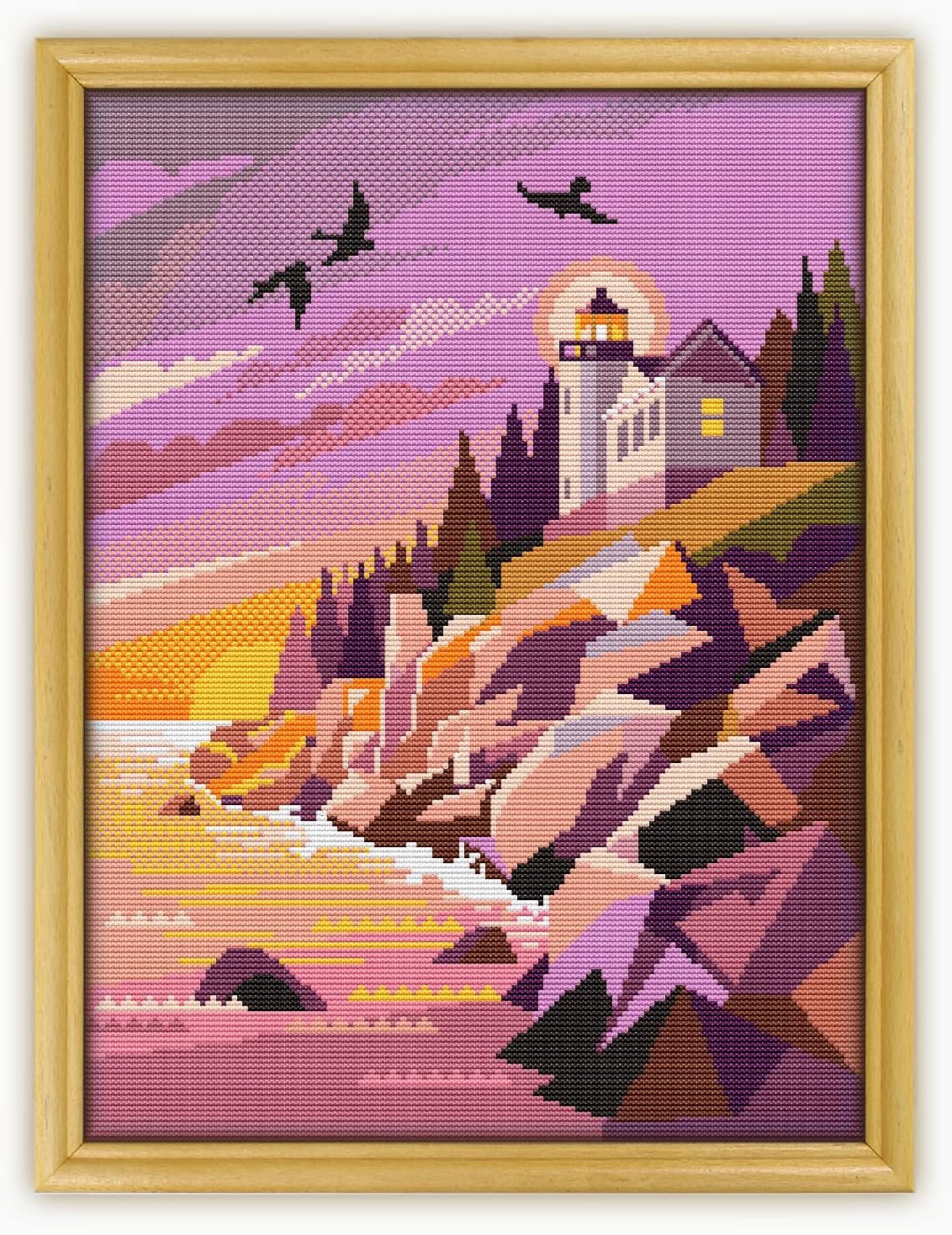 Acadia National Park CS438 - Counted Cross Stitch KIT#2. Set of Threads, Needles, AIDA Fabric, Needle Threader, Embroidery Clippers and Printed Color Pattern Inside.