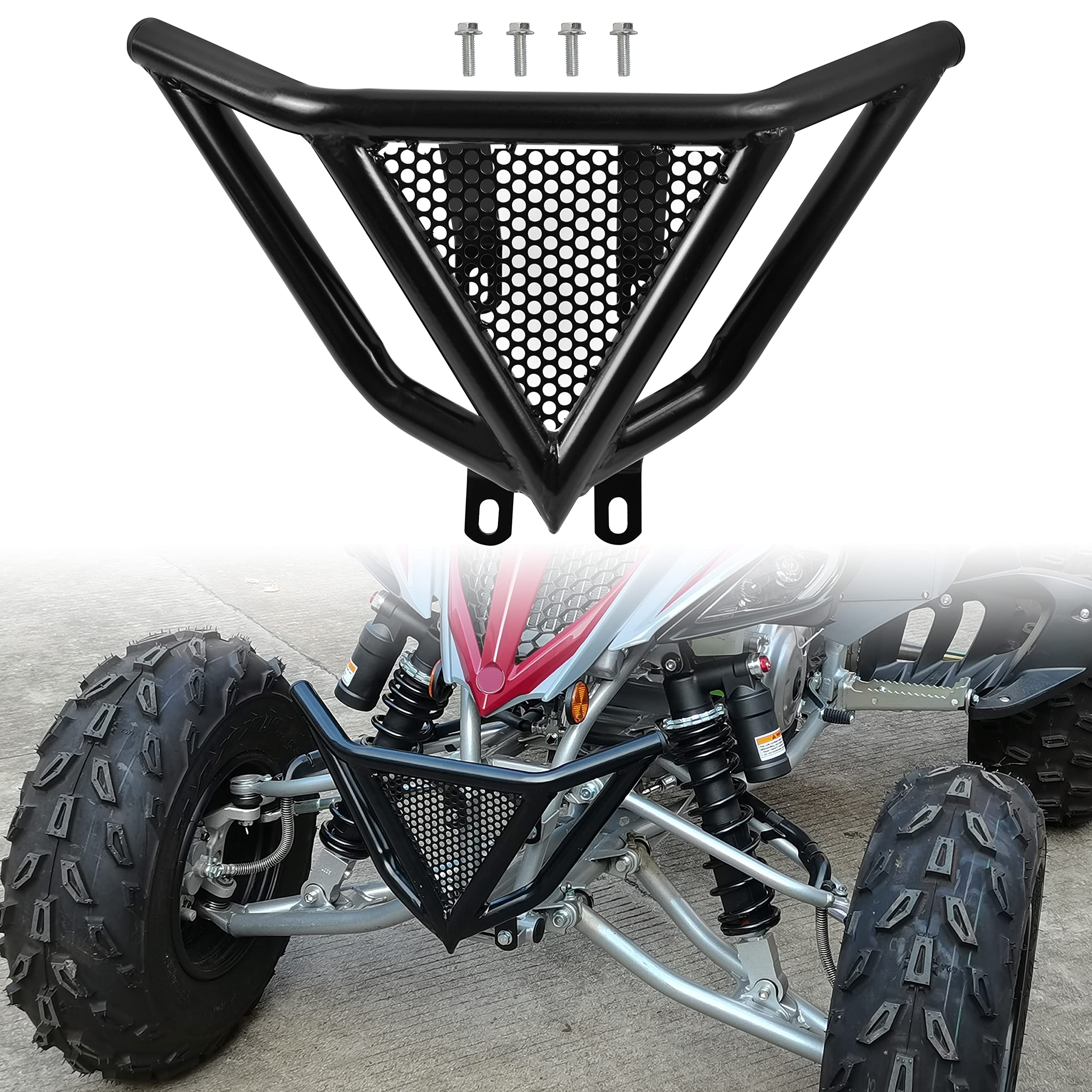 Front Bumper for Yamaha Raptor 700 700R 2006-2025, Black Iron Front Bumper Guard Brushguard Protector Kit for Yamaha Raptor YFM 700 / 700R 700R SE 2006-2025 Accessories