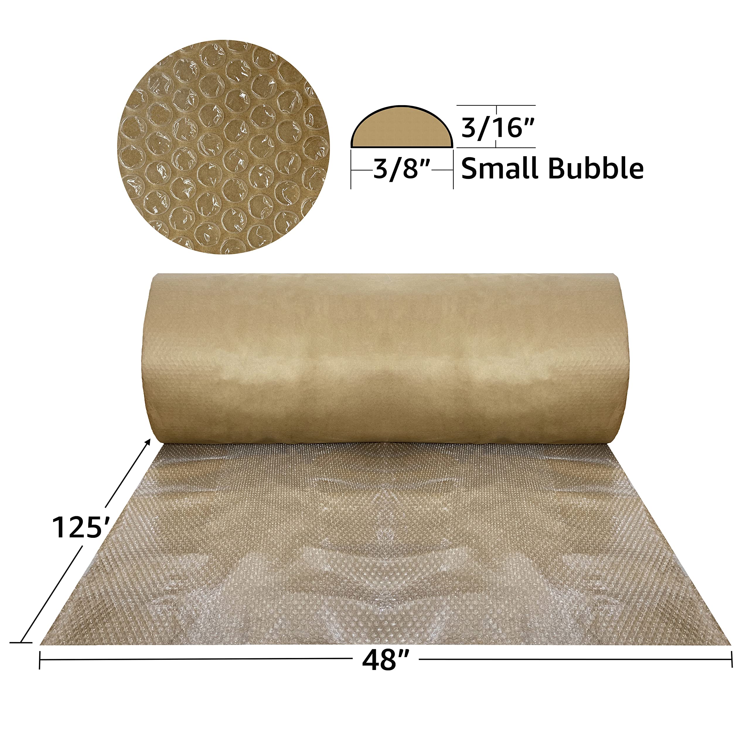 Bubble Cushioning Protective Packaging, kraft paper (125' Length x 48