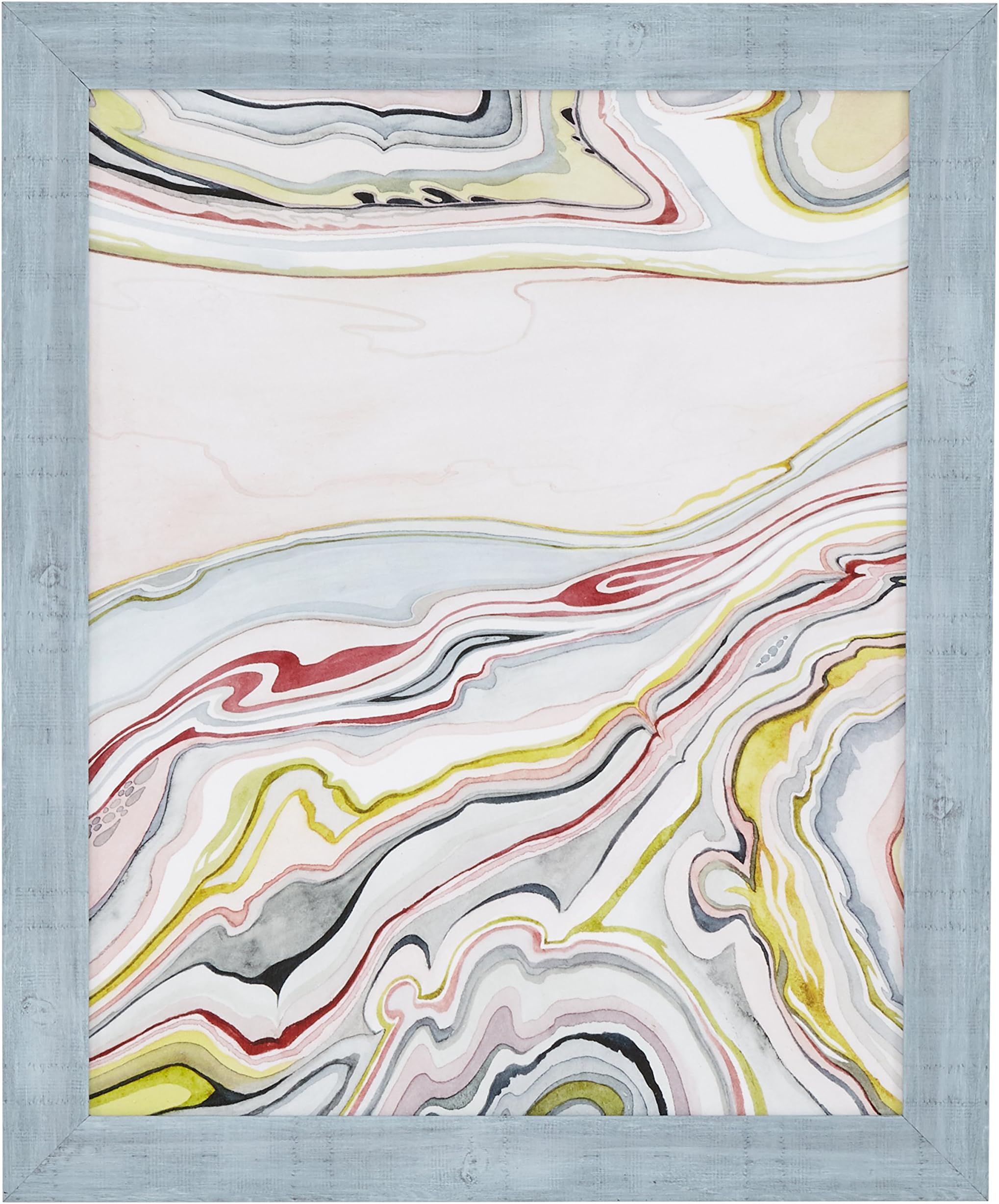Amazon Brand – Rivet Mid Century Modern Marbled Abstract Geode I Print Framed Wall Art Decor - 19" x 23" Frame, Cool Wood-Tone