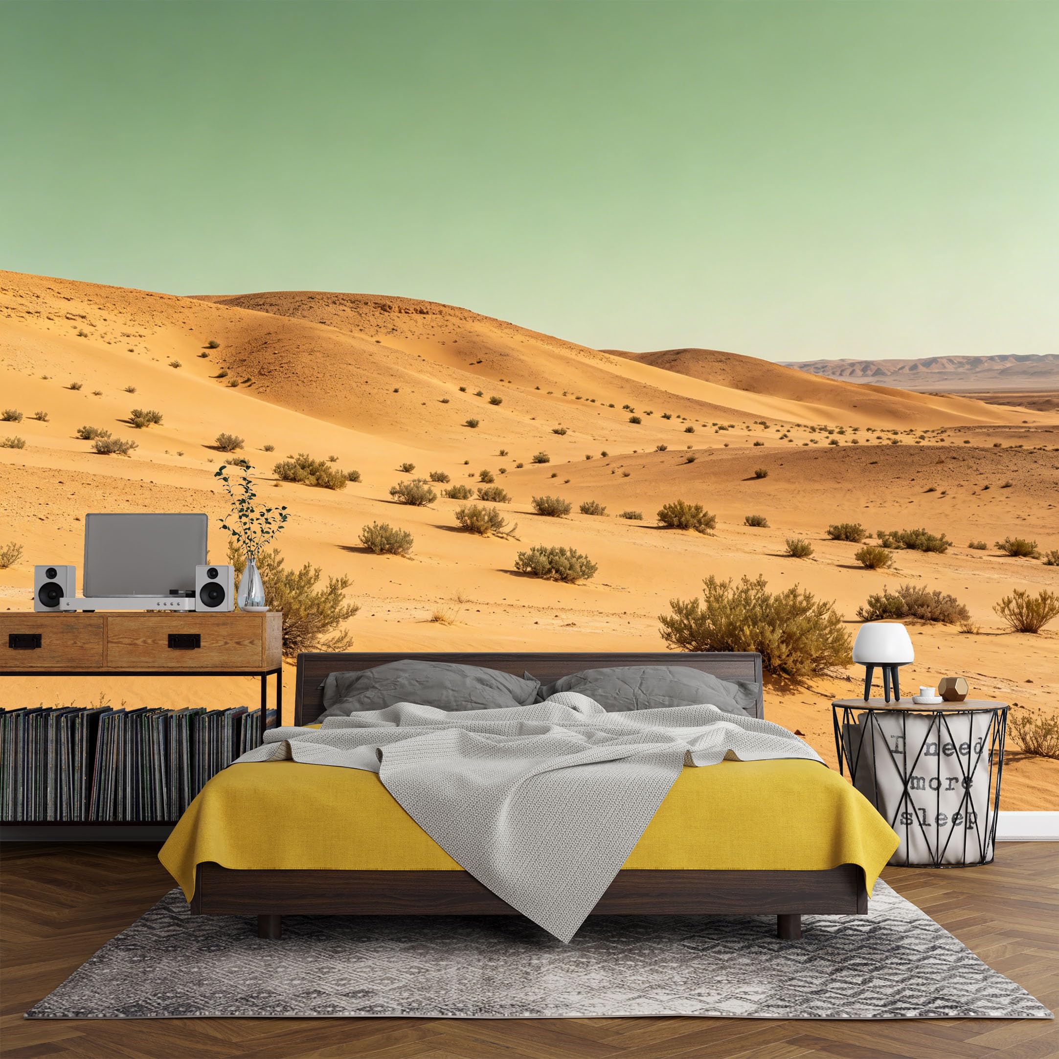 Custom Size Wall Mural， Desert Sand Dunes Landscape Horizon Minimalist Nature Scene， SelfAdhesive Art Prints wall Fabric (No PVC) Removable Wallpaper Living Room Decor