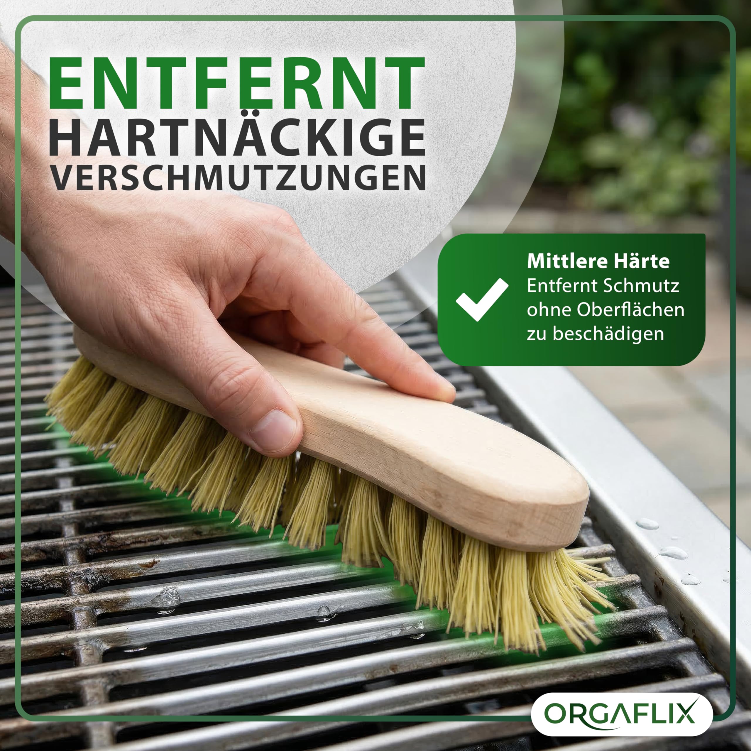 ORGAFLIX Profi Schrubber Set 3-teilig mit Stiel, Bodenschrubber 40 cm, Schrubber 22 cm, Scheuerbürste