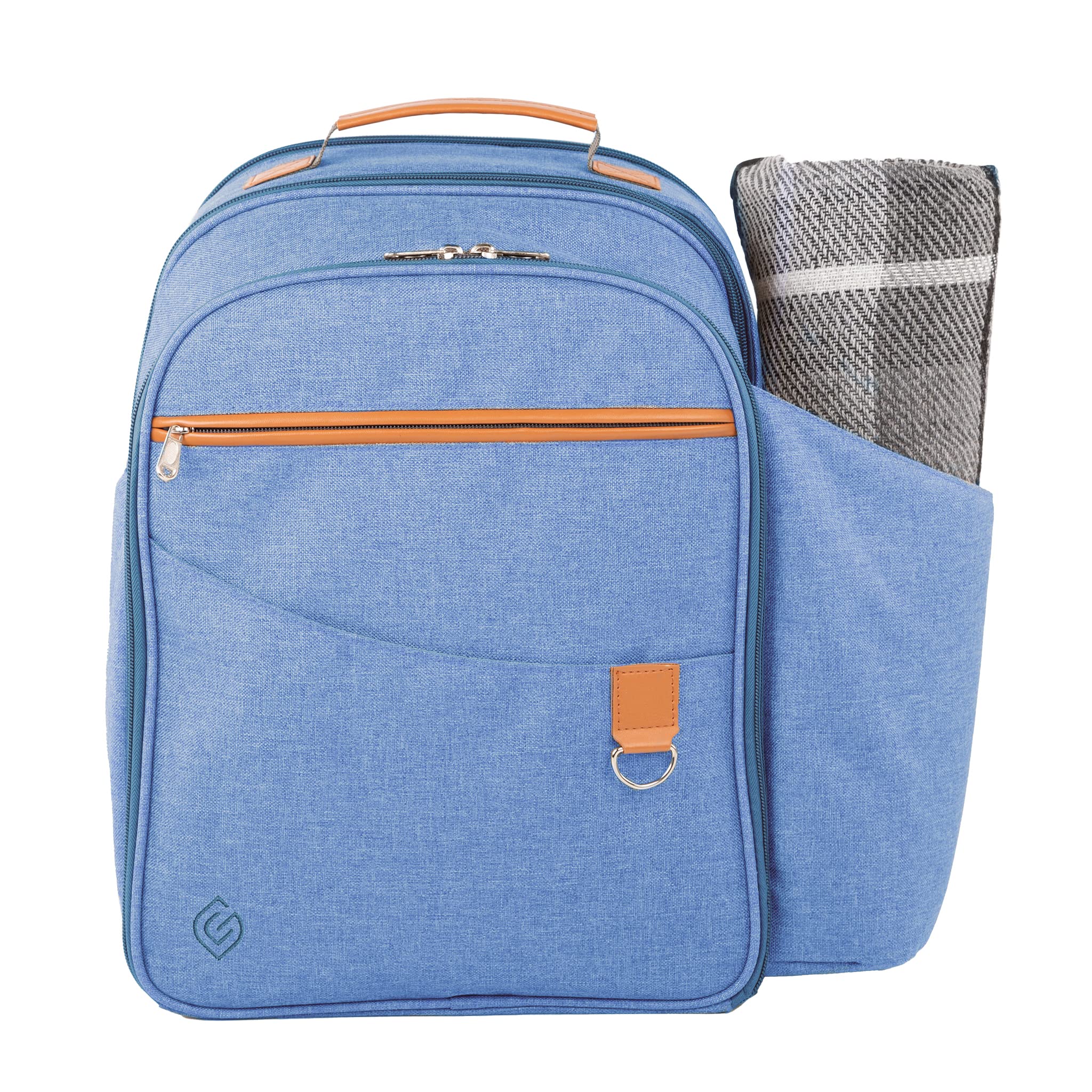 Greenfield Collection 2 Person Deluxe Insulated Backpack Cooler Lunch Bag - Picnic Bag with Cutlery/Picnic Set and Picnic Blanket; Perfect Cool Bag Rucksack for Camping/BBQ/Hiking - Blue