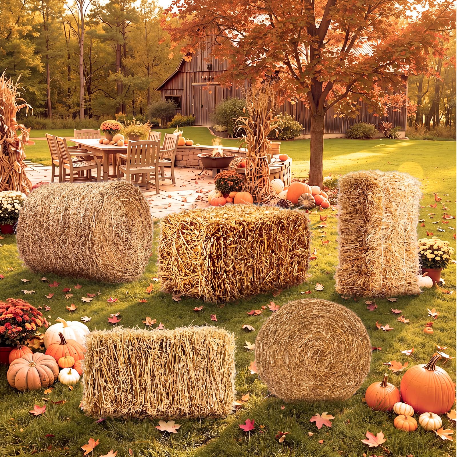 Capoda 5 grandi balle di fieno in cartone da 16,5 a 66 cm, decorazione in piedi per autunno e raccolto, decorazione per feste per autunno, Ringraziamento, Halloween, fattoria, cowboy, prato, giardino