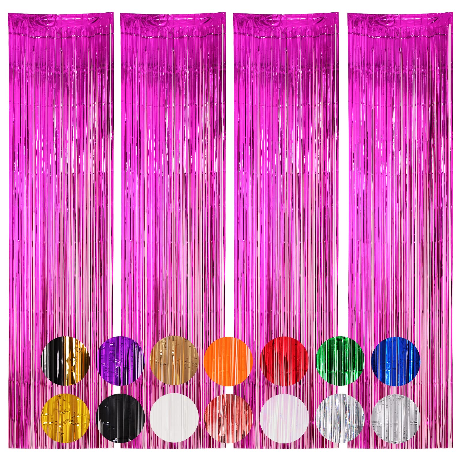 Voircoloria 4 Pack Metallic Tinsel Foil Fringe Curtains Pink
