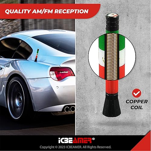 Miniatura 5 de ICBEAMER - Antena automotriz de radio AMFM hecha de aluminio de 3 pulgadas (76 mm), con la bandera de México y una bobina de cobre interna de ajuste