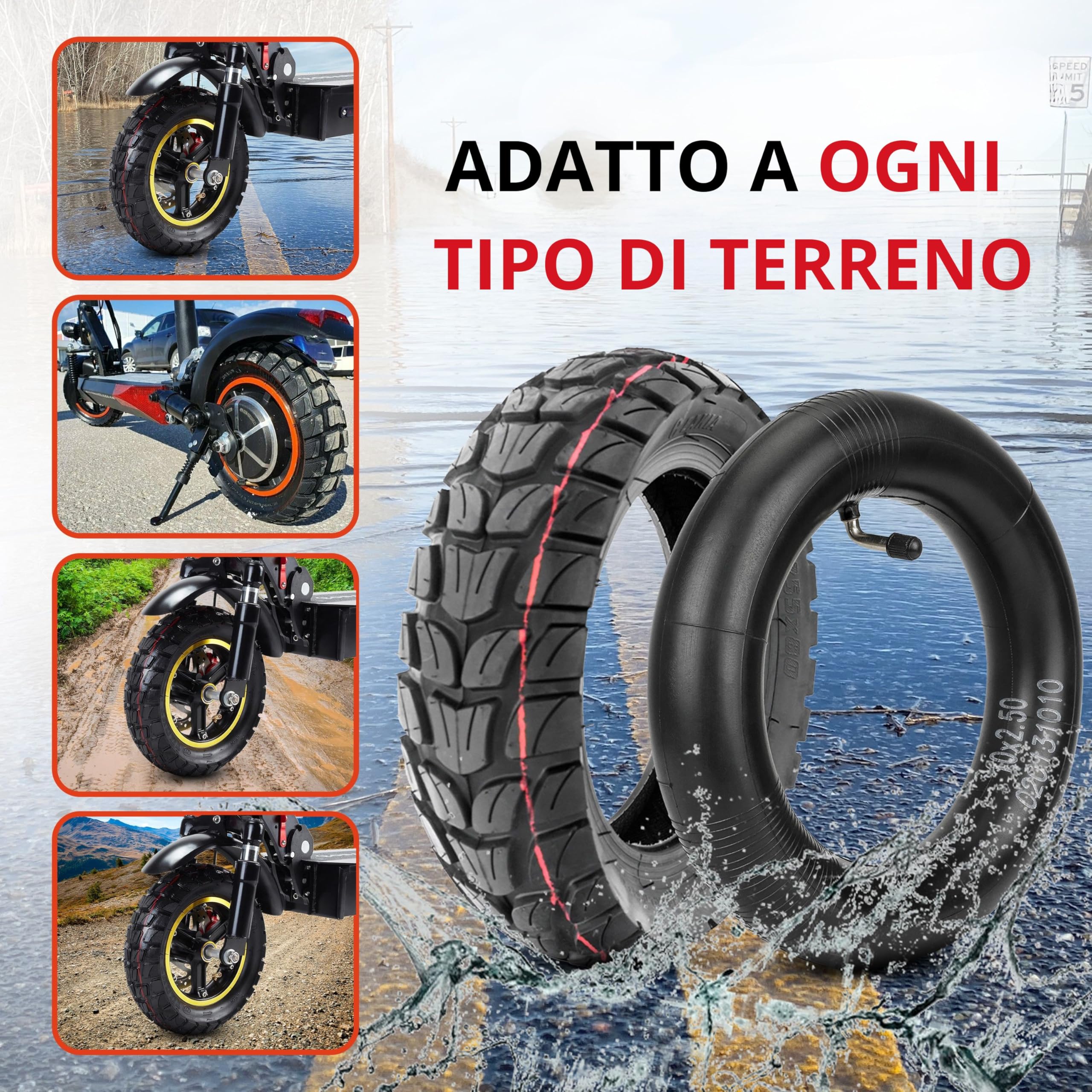 ANSENI Ruote monopattino elettrico 10 pollici (10X3.0) (80/65-6) (255X80) camera d aria 10x2.50, per Kugoo M4 Dualtron VICTOR LUXURY EAGLE Speedway 4 Zero 10X (1 ruote+1 camera aria)