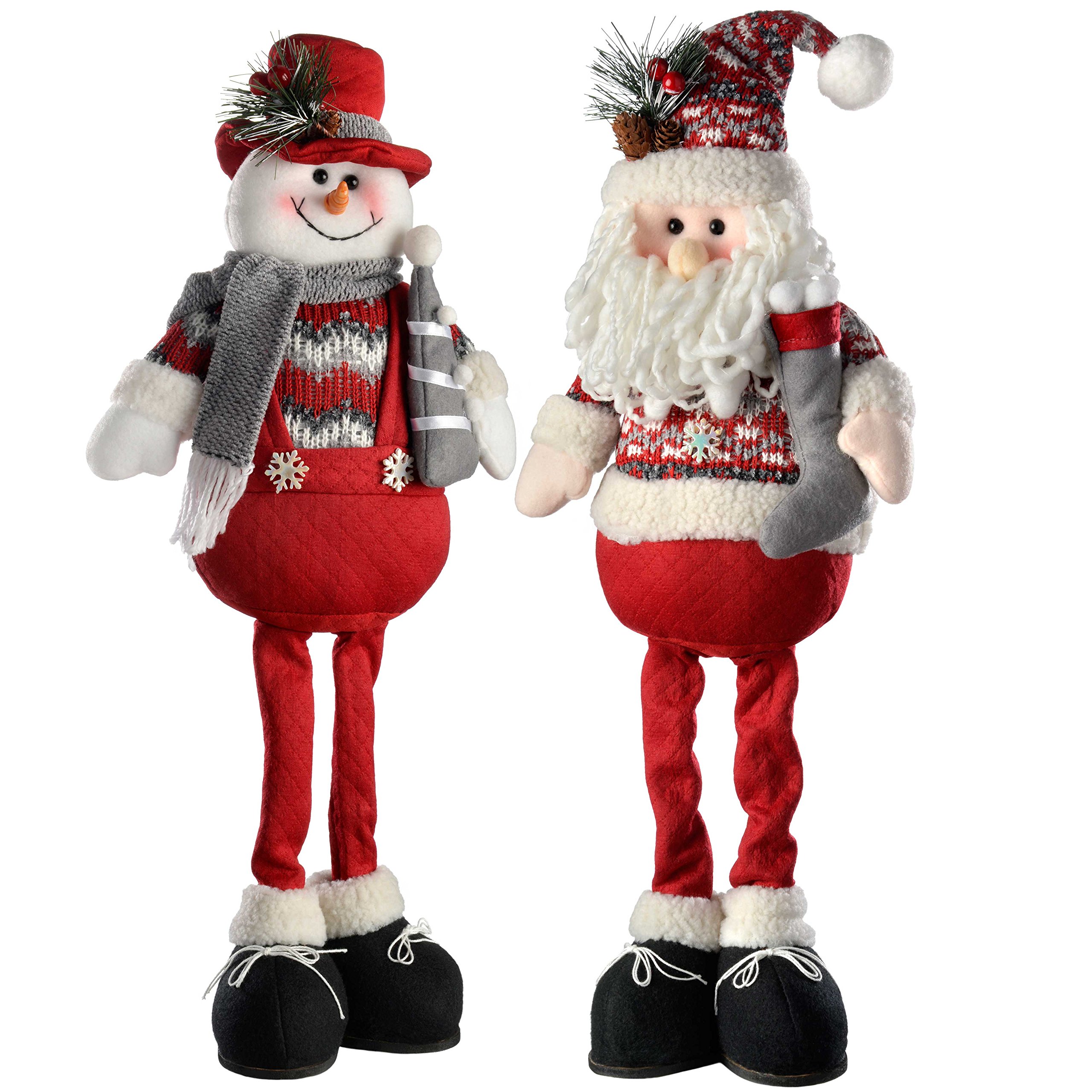 WeRChristmas Figurine de Père Noël Bonhomme de Neige Décorations de Noël, 51 cm – Rouge/Gris, Lot de 2