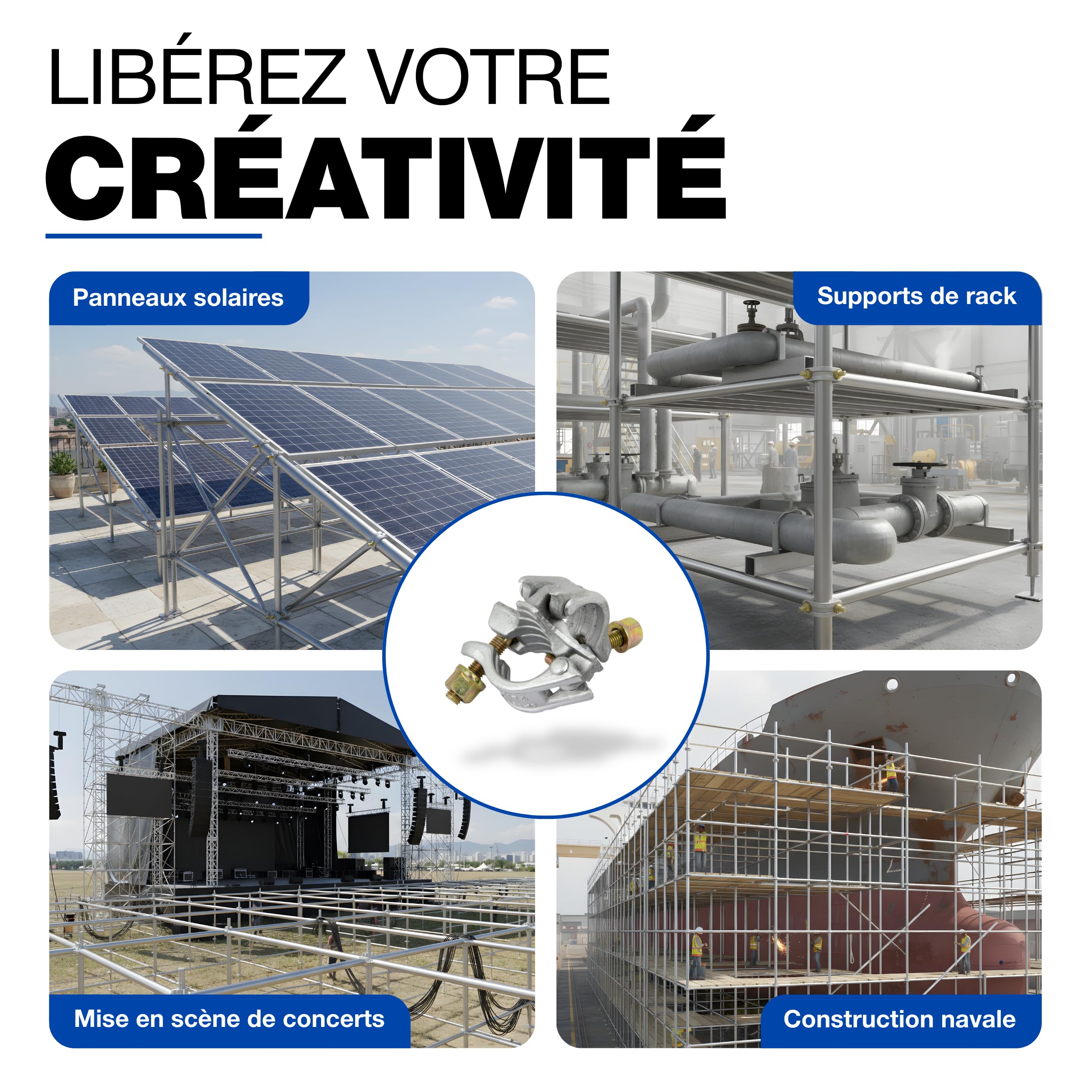 GeZu Impex Coupleur d'échafaudage Galvanoplastie Lot de 4 48 x 48 mm serre joint pour tuyau acier construction