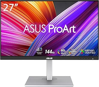 ASUSProArt PA278CGV Professional Monitor 27 Inches, IPS, QHD (2560 x 1440), 144 Hz, 95% DCI-P3, Colour Accuracy ?E < 2, Calman Verified, USB-C PD 90W, VESA DisplayHDR 400, FreeSync Premium,