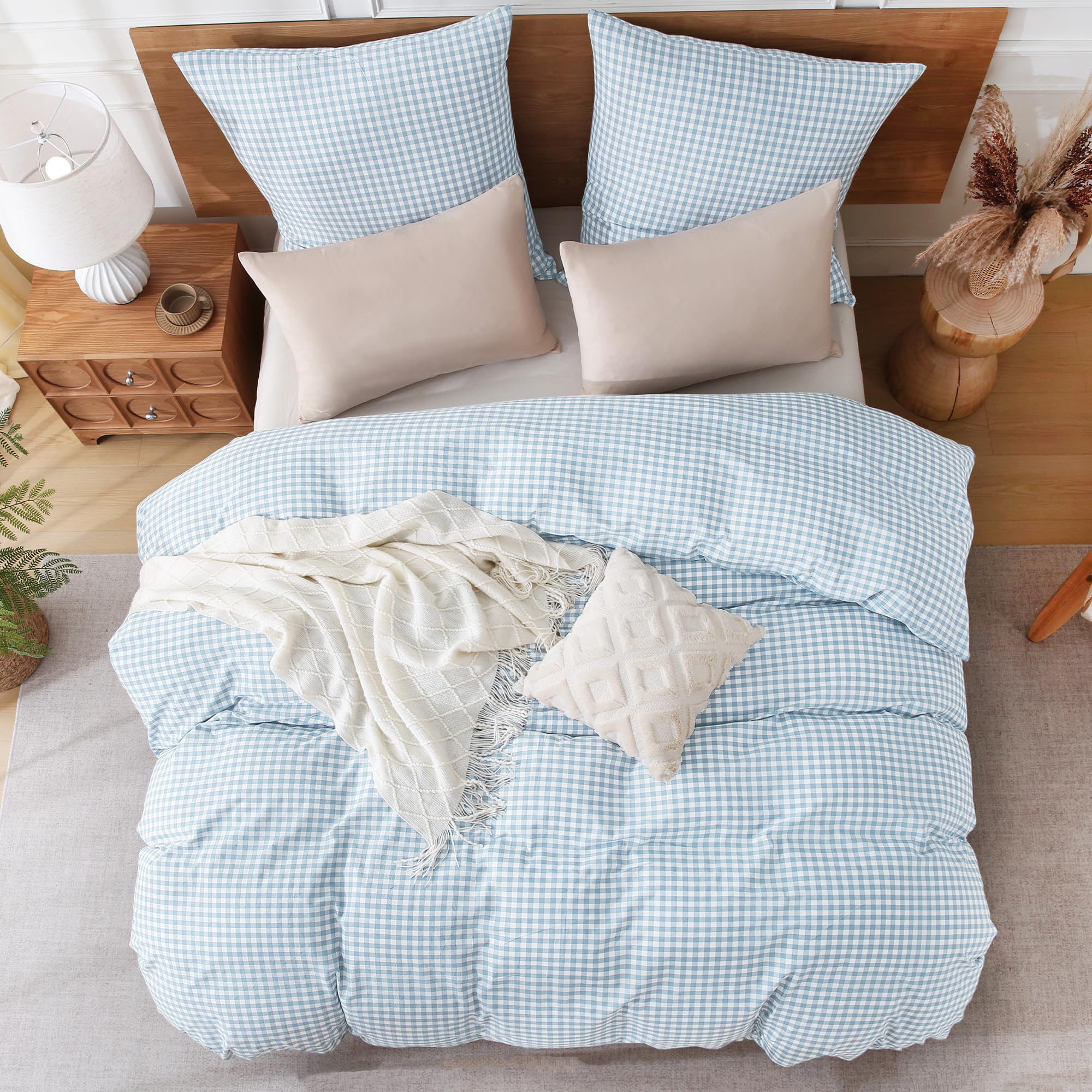 TOCOMOA Beddengoed, 135 x 200 cm, geruit, 2-delig, 100% gewassen