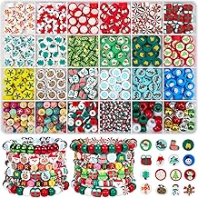 Gionlion Christmas Beads Bracelet Making Kit, 800 Pcs Polymer Clay Beads Jewelry Kit for Girls, Holiday DIY Craft with Christmas Crafts Charms, Perfect Stocking Stuffer for Kids