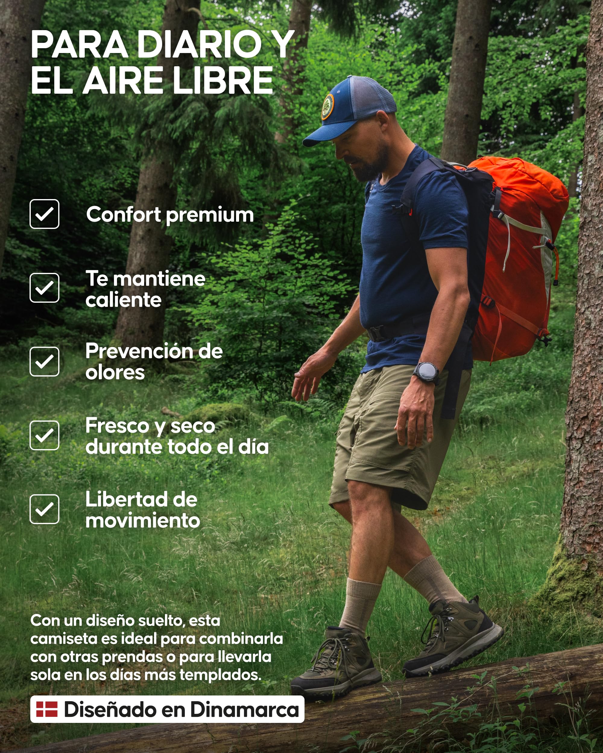 DANISH ENDURANCE Camiseta Manga Corta Lana Merino, Transpirable, 1 y 2 Pack