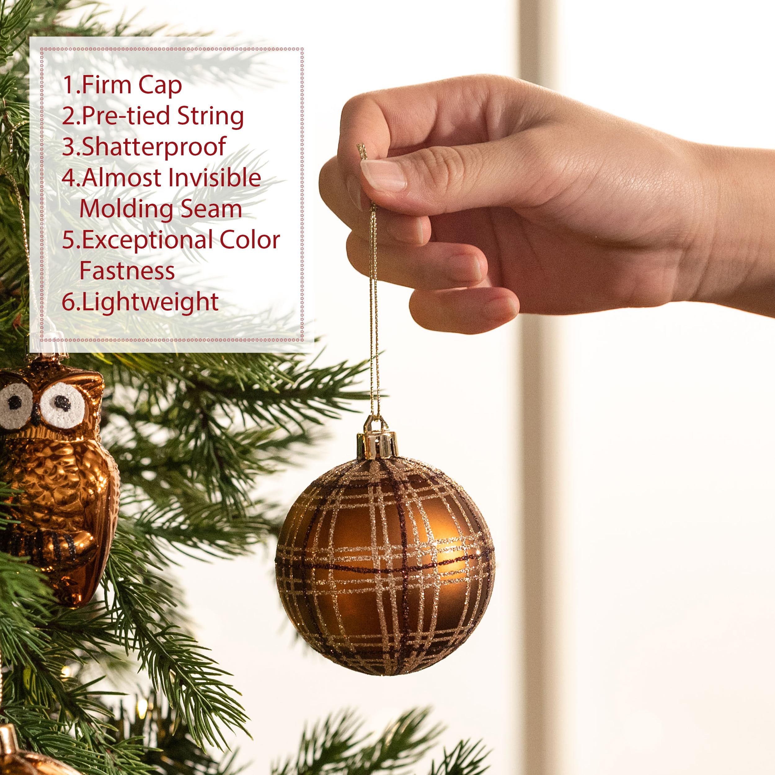 Valery Madelyn Ornements pour Sapin de Noël - 70 CT en Bronze, Cuivre et Or - Décorations Incassables à Suspendre - Boules Décoratives en Vrac pour Fêtes (Marron Forêt)