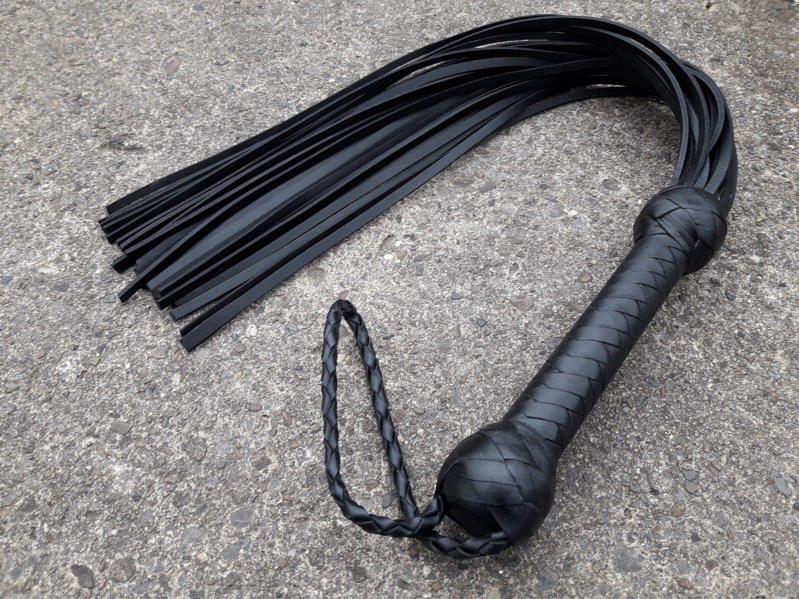 Flogger de gamuza BDSM y accesorio fetiche de cuero de búfalo genuino, accesorio fetiche para azotes para entusiastas del bondage, flogger de cuero con colas duras negras