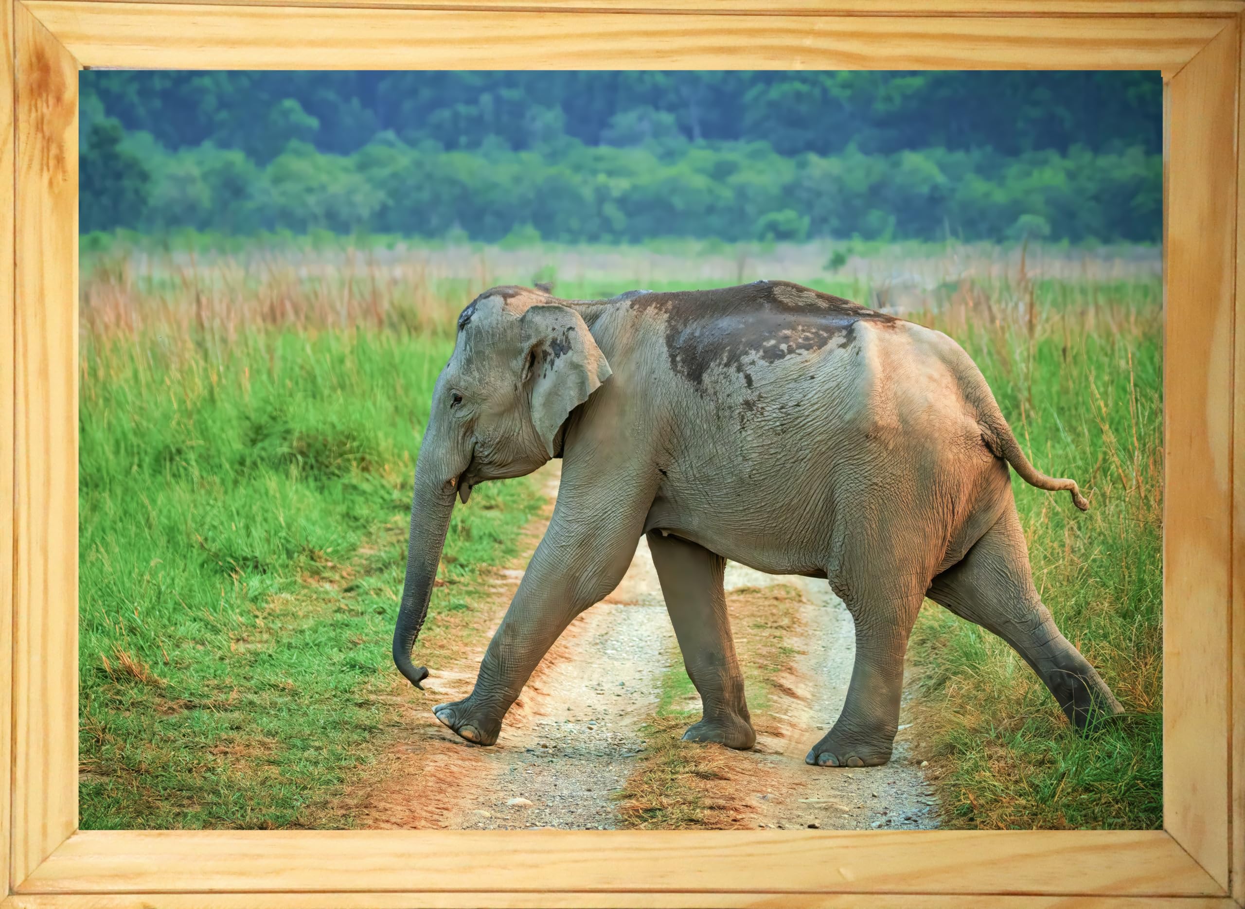 Baby Elephant Wildlife Wall Art – Wooden Framed Jungle Animal Print | Safari Photography Home Décor | Nature-Inspired Elephant Artwork for Living Room & Bedroom