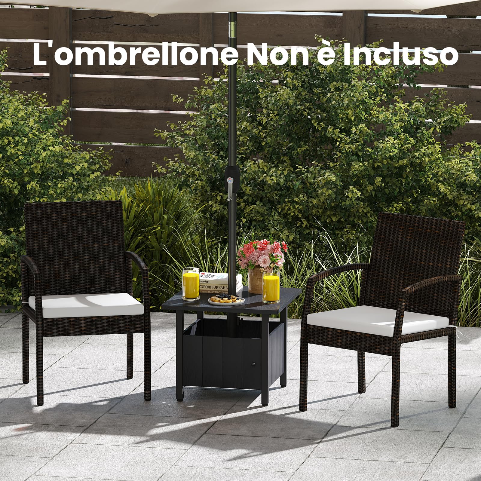 RELAX4LIFE 2 in 1 Tavolino Laterale in Metallo con Foro per Ombrellone 5cm Manopole Regolabili Tavolo da Giardino 80KG 55,5x55,5x48cm