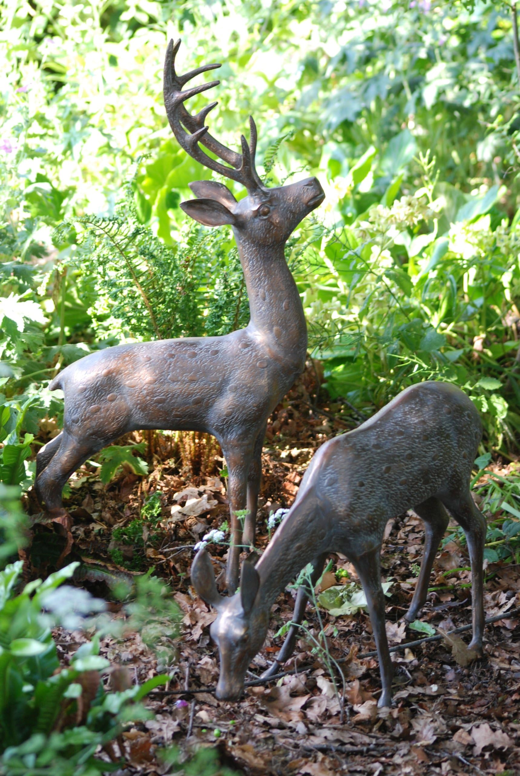 Large Stag & Doe Deer Bronze Garden Statues