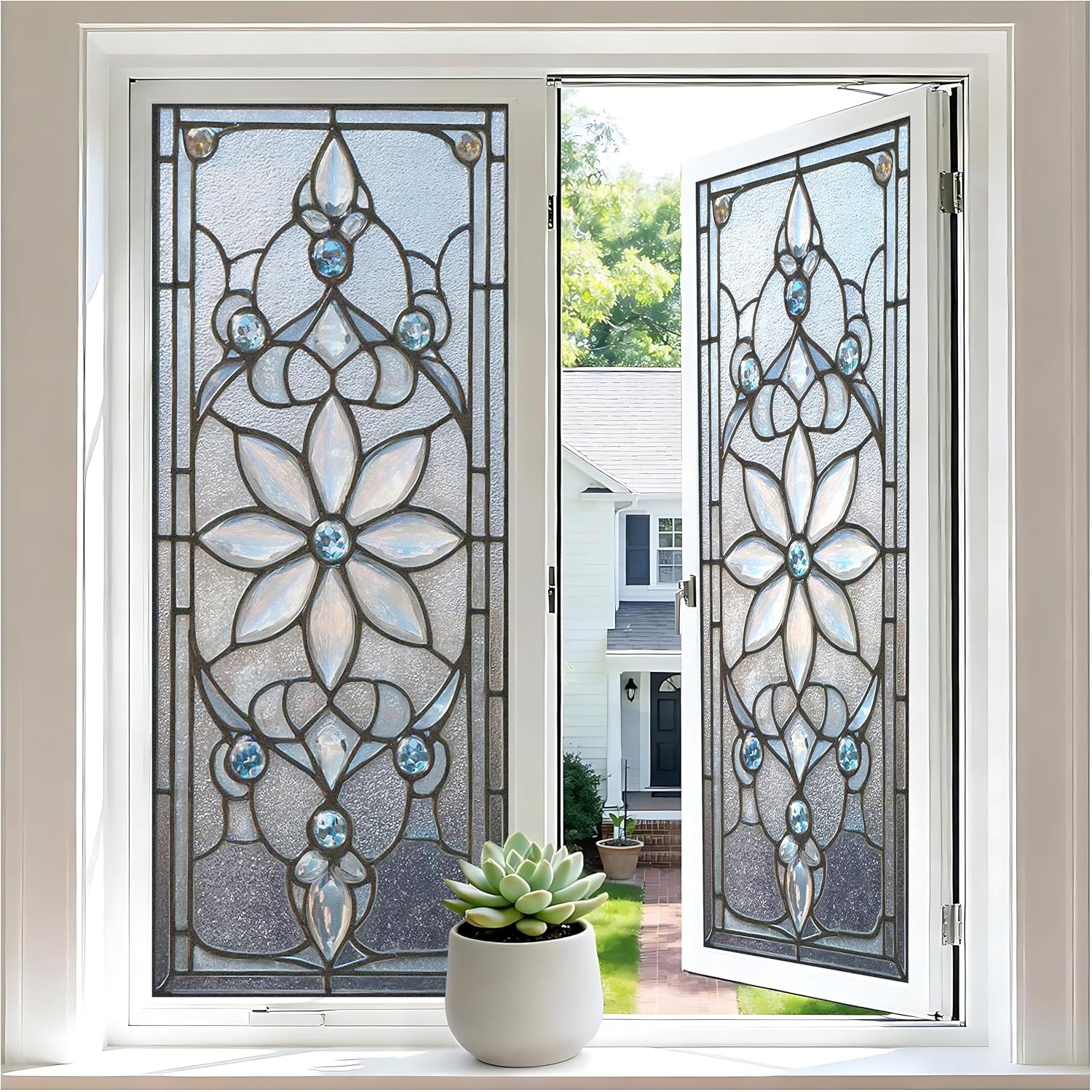 Reusable Electrostatic Adhesive Window Sticker, 17.5 × 39.3 inches, no Glue Required, Easy to Install, Suitable for Home and Seasonal Window Decoration. (Geometric Shapes)