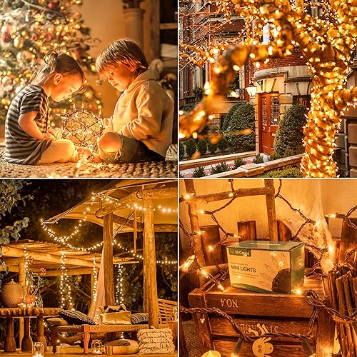 Miniatura 7 de YOUNGAR 50 luces de Navidad transparentes para exteriores, luces de árbol de Navidad aprobadas con cable marrón, mini luz incandescente enchufable