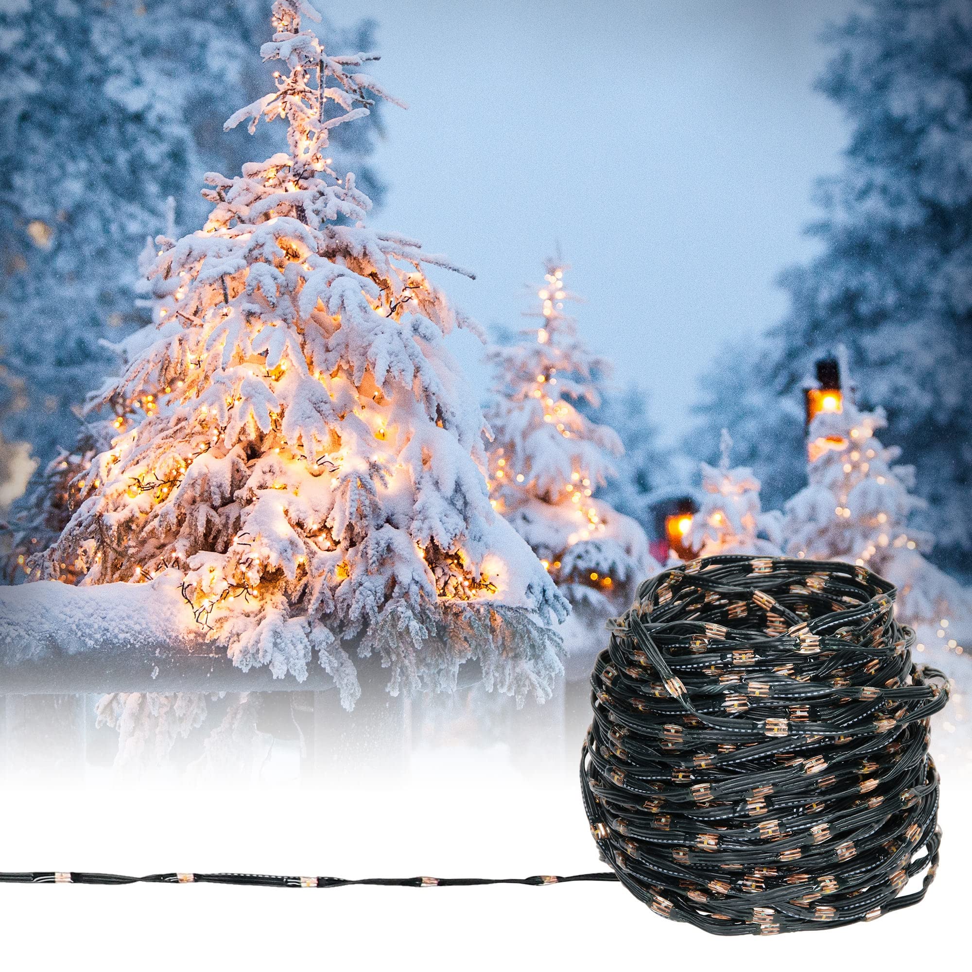 ECD Germany Catena Luminosa a 800 Micro LED 24 m Bianco Extra Caldo 8 Funzioni Alimentazione a Corrente IP44 Impermeabile per Interni Esterni Luci Decorazione Natalizie Grappolo per Albero di Natale