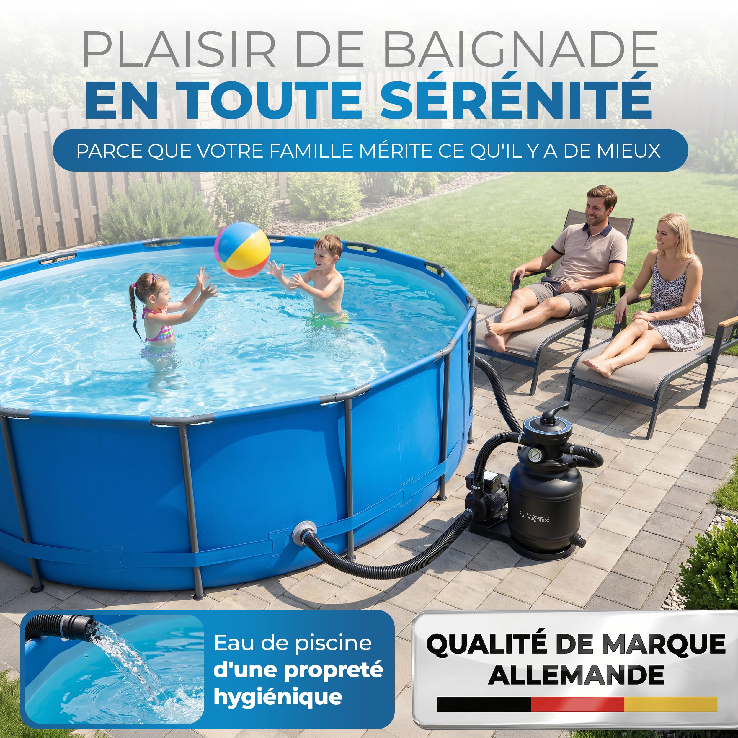 Filtre à sable Miganeo 40385 Dynamic 6500, puissance de la pompe : 4,5 m³ - Pour piscines noir