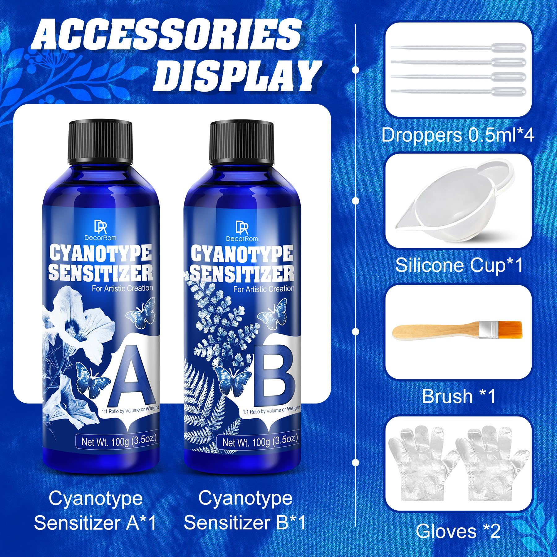 Kit Cianotipia 200g – Soluzione 2 Componenti Pronta all’uso per Tessuto e Carta – Stampa Solare DIY per Arte Vintage Blu, Fotografie Cianotipiche – Principianti & Artisti