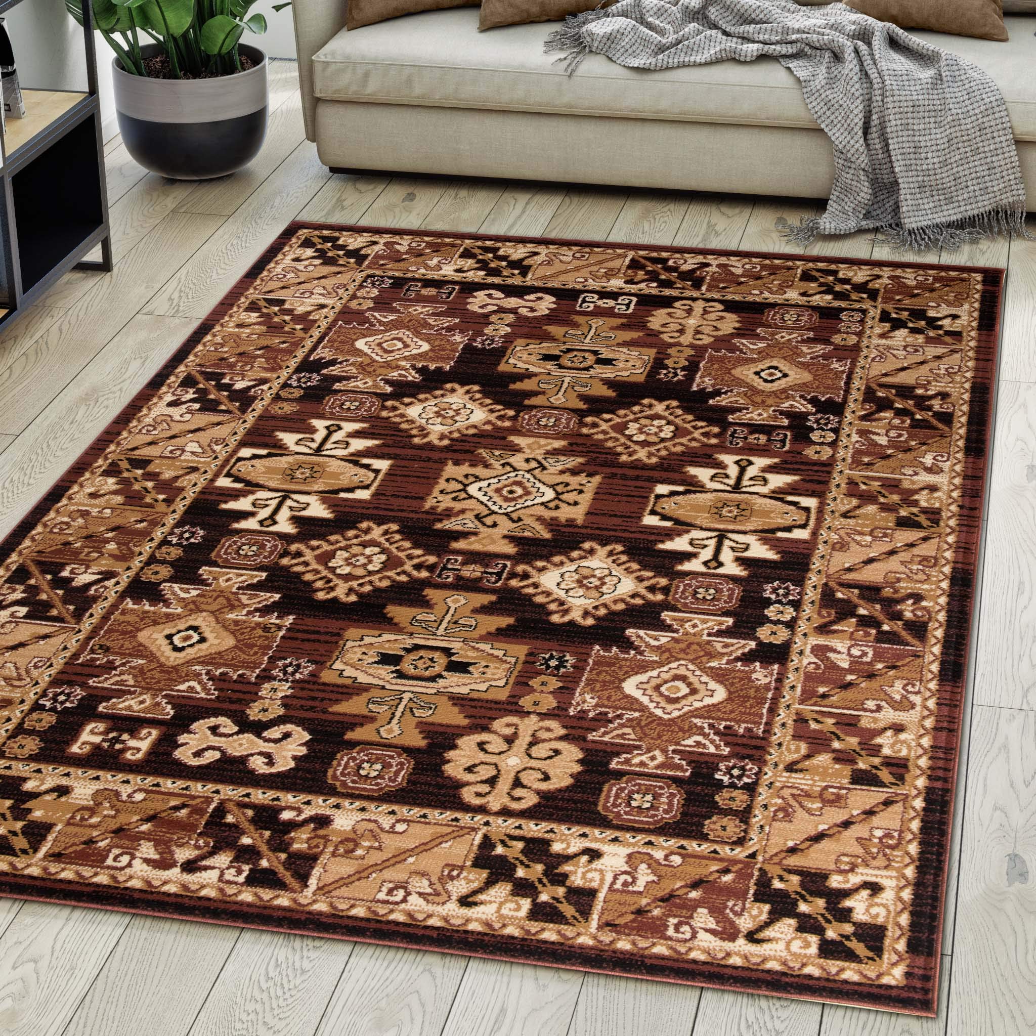 Carpeto Rugs Tappeto Orientale Salotto a Pelo Corto Marrone 140 x 200 cm Classico Persian Design