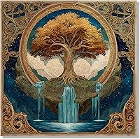 Bosfori Tree of Life in Heaven Tempered Glass Wall Art - Square Modern Hanging Decor for Living Room Bedroom Office