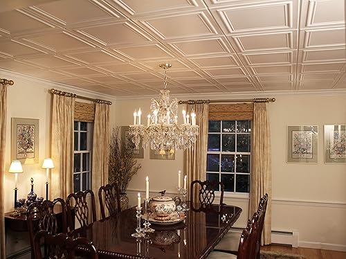 Vista 3 de À LA MAISON CEILINGS R24 Line Art Azulejo de Techo de Espuma con Adhesivo (21.6 pies cuadrados/Caja), Paquete de 8, Blanco Liso
