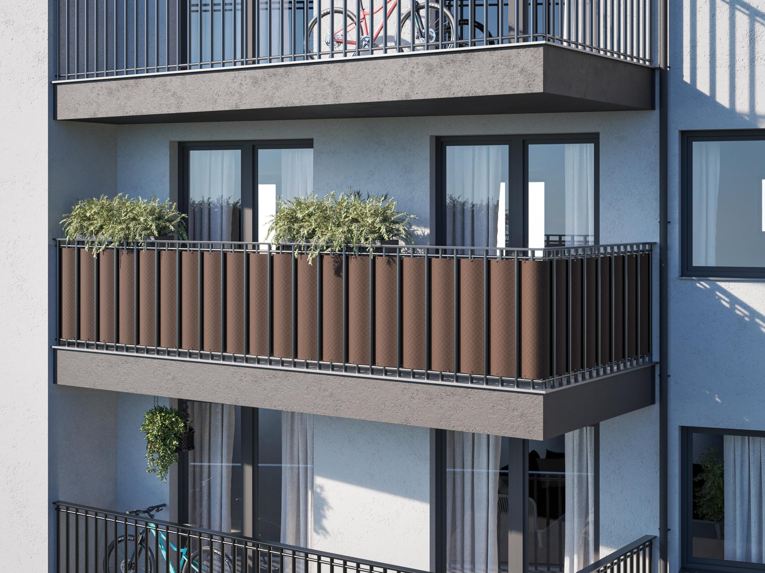 COVER IT Frangivista per Balcone Premium 240 g/m² su Misura 70 cm – Frangivista con Trama Goffrata per Balcone, terrazza e ringhiera, Marrone