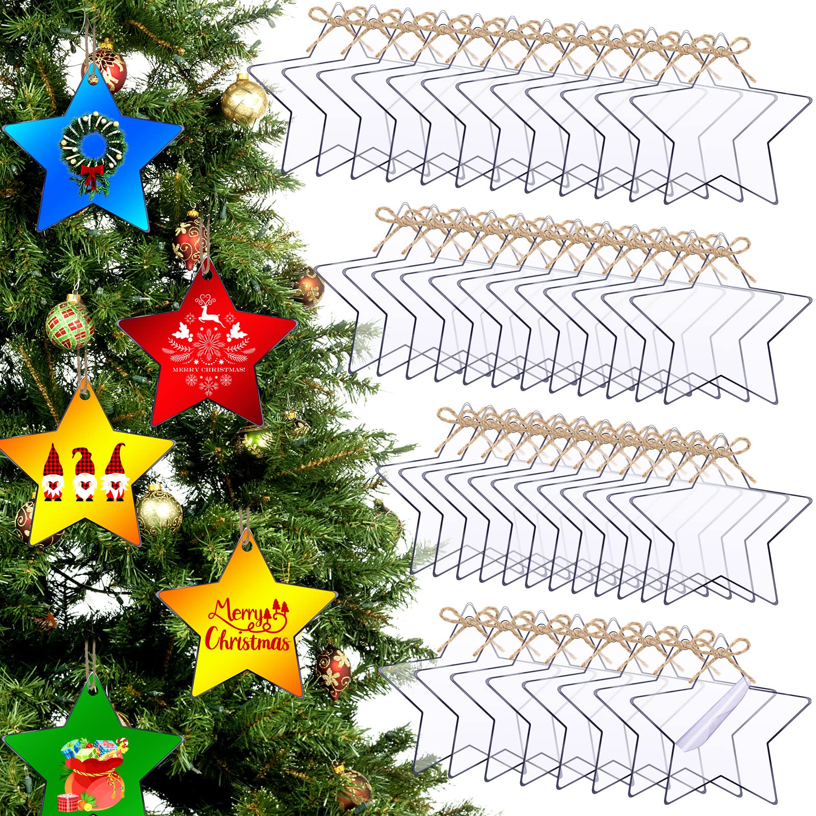 Jetec 48 Pcs 3 Inch Acrylic Ornament Blanks Clear Acrylic for DIY Christmas Ornament and Crafts Christmas Tree Decoration Hanging Tags with Hole for