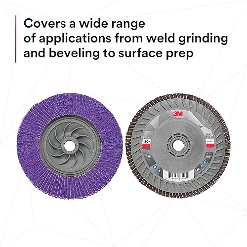 Miniatura 93 de 3M Disco de solapa 769F, tipo 27, 80+, 4-1/2 in x 7/8 in, abrasivo de alto rendimiento, disco de pulido y acabado de grano de precisión de cerámica