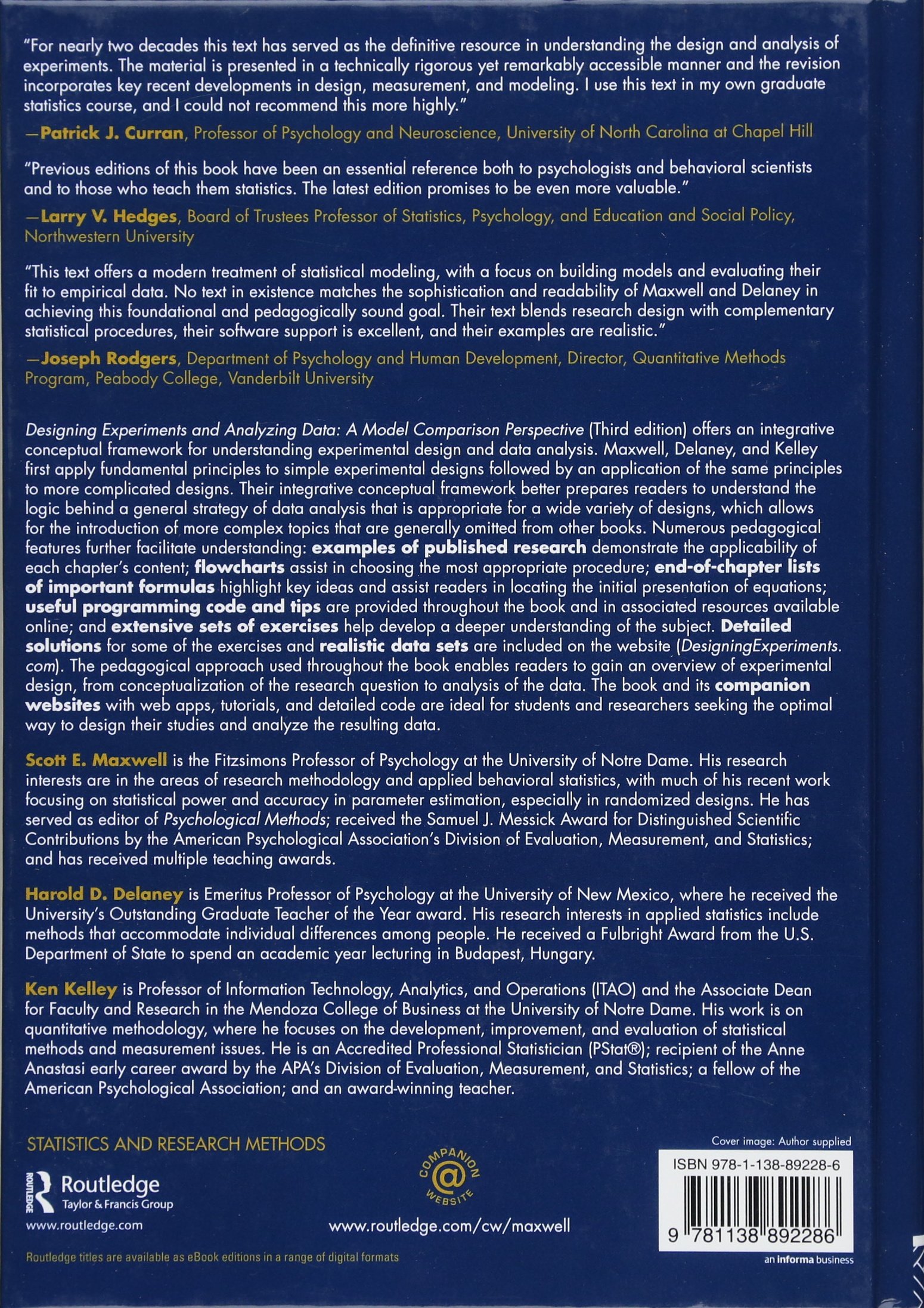 Designing Experiments and Analyzing Data: A Model Comparison Perspective, Third Edition