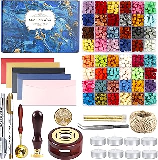 Wax Seal Stamp Kit Including 48 Color 1200 Pcs Wax Seal Beads with Gift Box, Sealing Wax Warmer, Wax Seal Pen and Envelope, Wax Seal Stamp for Gift Wrapping