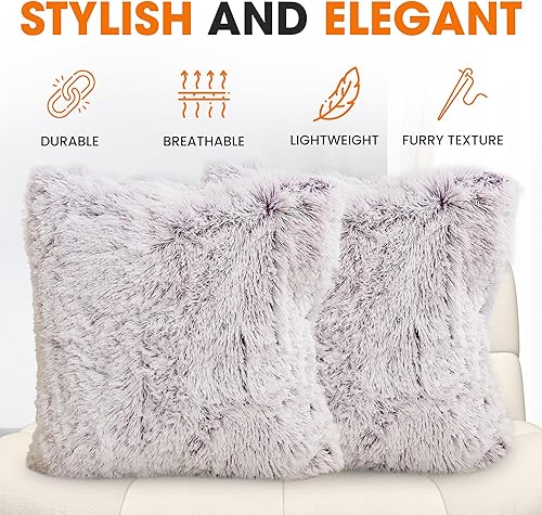 Miniatura 5 de Cheer Collection Almohadas para sofá y cama, almohadas suaves y peludas con rellenos incluidos, acogedoras almohadas de pelo sintético de pelo