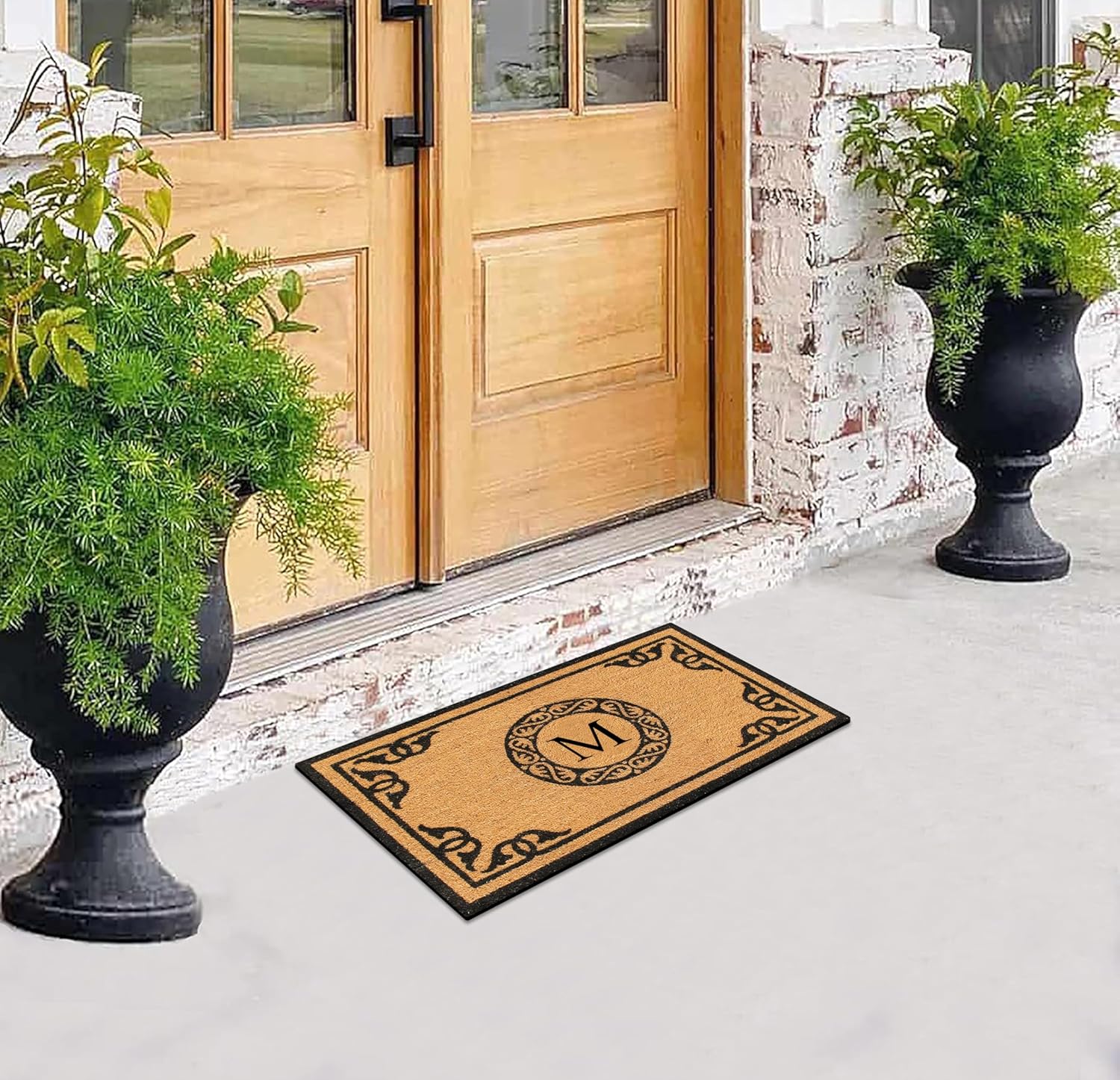 A1HC Natural Coir Monogrammed Doormat for Outside Entrance, Anti-Shed Treated Mats, Heavy Duty Durable EntryMat, Easy to Clean Front Door Mat - M, 24" X 39"
