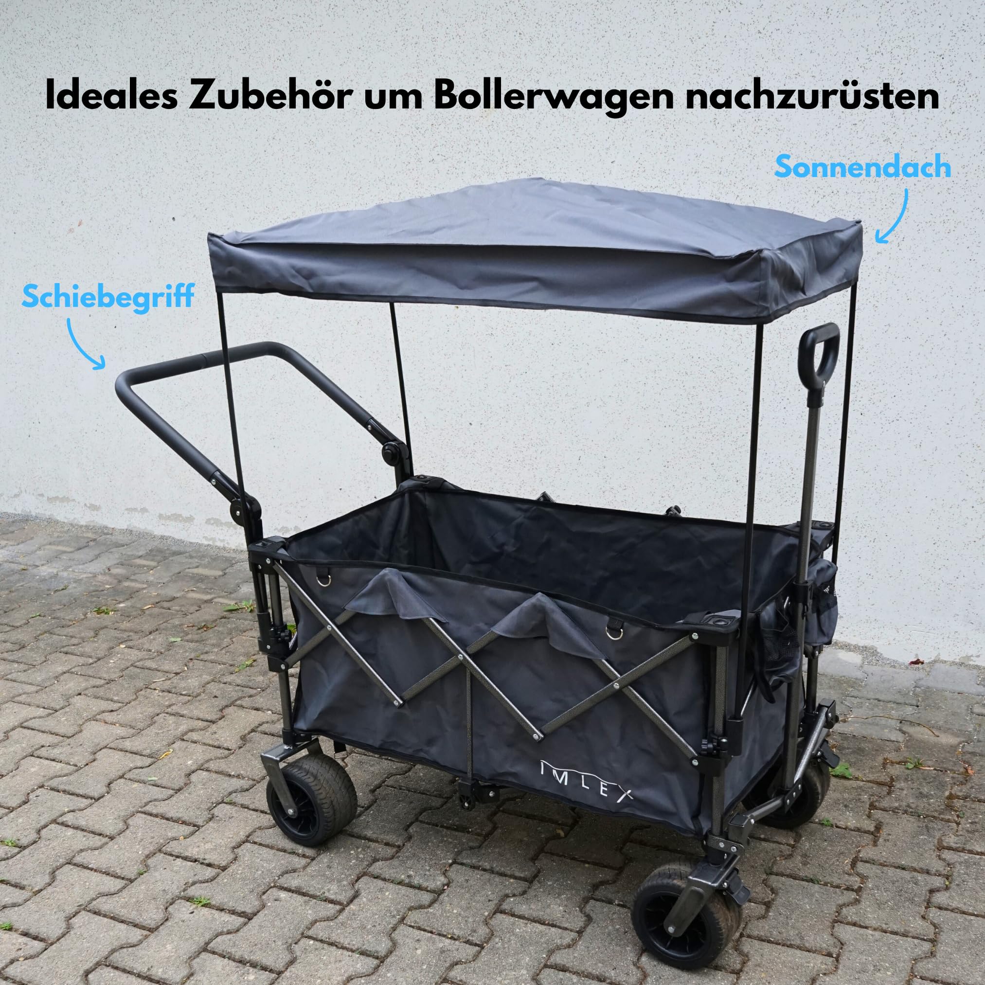 IMLEX Sonnendach für Bollerwagen Universal Zubehör Ideal für IM-4211 & IM-4275 Bollerwagen, Passend für 2 cm Durchmesser Stangen, Einfache Schnallen- und Schraubenmontage